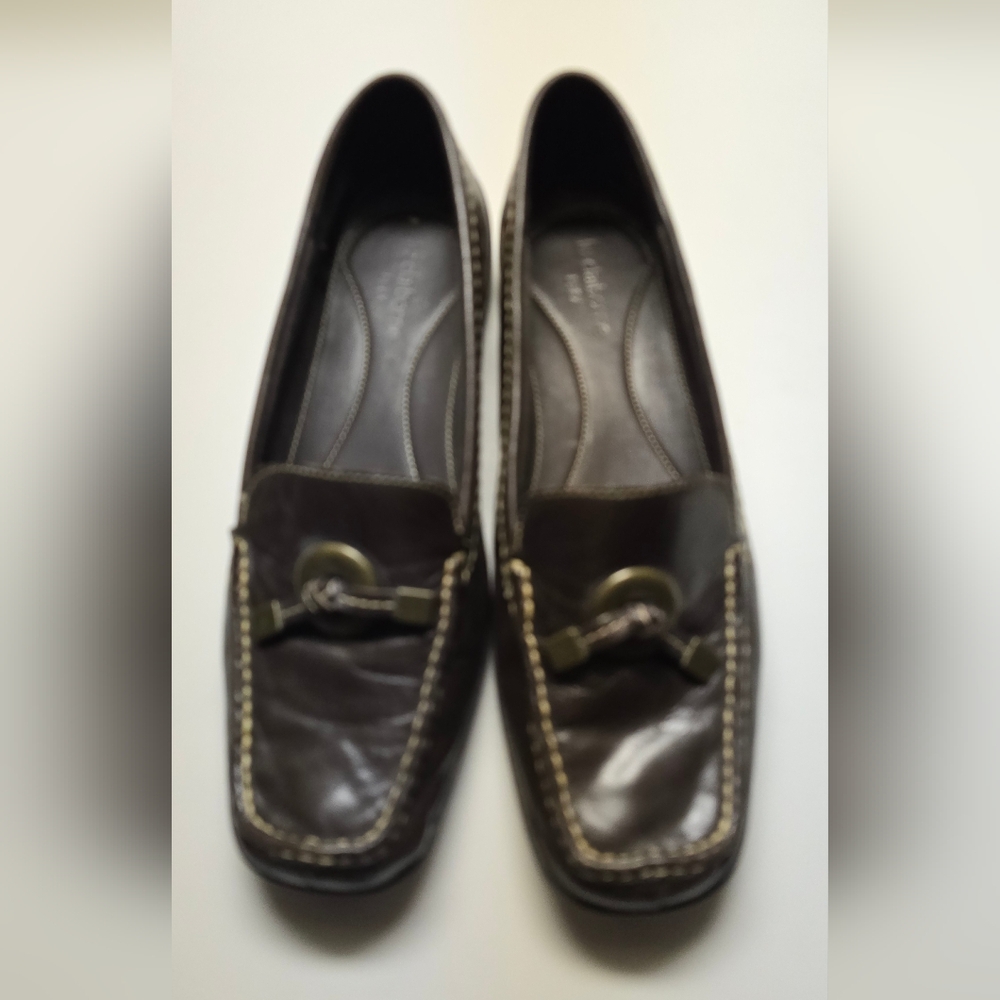 Liz Claiborne Brown Leather Loafers with Buckle Detail